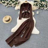 Goods Fashionable Wearing A Famous Man's High-Level Feeling Strapped With A Waist Suit Collar Long-Sleeved Knitted Top High Waist Broad Leg