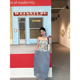 Retro Print Tset Coat Woman 2025 Summer Pure Temperament Holiday High Waist Half-Dress Skirt