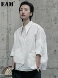 Women White Asymmetrical Big Size Blouse New Lapel Long Sleeve Loose Fit Shirt Fashion Tide Spring Autumn 2023