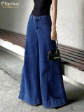 Fashion Blue Denim Women's Pants 2022 Elegant Loose High Waist Wide Leg Jeans Streetwear Casual Flares Trousers