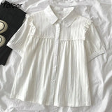 Sleeve Shirts Women Lace Preppy Style Pure Ulzzang Students Sweet All-match Casual Cute New Arrival Prevalent Mujer