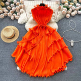 Three-Home Folded Dress Dress Wooden Ear Long Heavy Industry Pressure Folds High-End Exquisite Dress