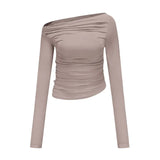 Aesthetic T Shirt 2023 Spring Autumn Solid Color Off Shoulder Long Sleeve Crop Top 2000s Tees Women Clothing