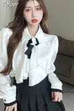 Womens Tops Chiffon Ruffles Blouses Loose Bow White Fashion Shirt Long Sleeve Temperament Blouse 2023 Blusas Mujer De