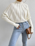 Collar Solid Color Knitted Knitted Head Bat Sleeve Sweater Outside The