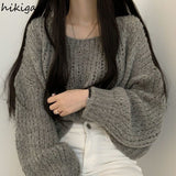 Sweaters for Women 2023 Pull Femme Y2k Clothes O-neck Lantern Sleeve Casual Jumper Knitted Korean Cropped