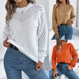 2025 Casual Pure Color Round-Neck Hollow Lantern Sleeve Head Sweater Women's