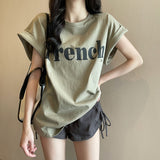 Toloer New Net Red Ins Super Fire Show Thin Shoulder Sweet Cool Short-Sleeved T-Shirt Loose Female Summer Student Coat
