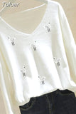 Women Turtleneck Sweater Solid Color Embroidery Cartoon Panda Bear Cute Streetwear Pullovers Knitted Female Clothes