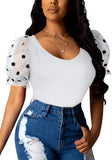 Sweet U-Neck Puff Sleeve Dot Print Regular