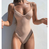 Piece Swimsuit Women 2022 New Sexy Swimwear V-Neck Bodysuit Swimsuit Push Up Monokini Solid Bathing Suit Summer Beachwear