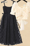 2023 Summer New Elegant Women's Dress Set Sexy Lace Chiffon Shirt Black Suspender Dress Two-piece Set Female Skirt