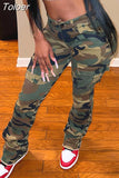 Fashion Women Pants Slim Long Straight Pocket High Waist Zipper Button Spliced Camouflage Trousers Spring 2023 New