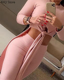 Sexy Two Piece Outfits Solid Knotted Top & High Waist Pants