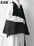 Women Loose Fit Black Brief Knitting Big Size Vest New V-collar Sleeveless Fashion Tide Spring Autumn 2023