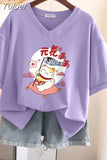 100% Cotton M-6XL T Shirt Japanese Cartoon Anime Tshirt Short Sleeve Women's Top Summer Couple V Neck Oversized T