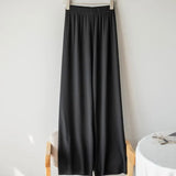 Quality 2022 Ice Silk Women's Pants High Waist Full-lenth Loose White Black Pants Casual Long Wide-leg Pants Women