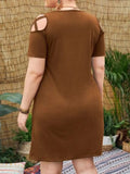 O-Neck Sleeveless Solid Hollow Out Mini Plus Size Casual