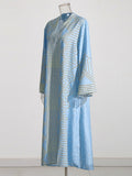 Oversize Bohemian Dresses For Women V Neck Long Sleeve High Waist Hit Color Folds A Line Midi Dress Female Summer