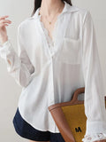 Toloer Splicing Two V-Neck White Shirt Women's 2025 New Spring Top Design Small