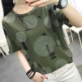 T-shirts Women Short Sleeve Tees Striped Leisure Chic O-neck All-match 2XL Loose Korean Style Ins Breathable Slim