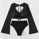 2023 New Split-Colored High-Waist Conservative Splicing Yarn Swimsuit