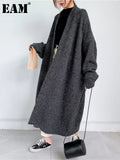 Gray Big Size Thick Knitting Cardigan Sweater Loose Fit V-Neck Long Sleeve Women New Fashion Tide Autumn Winter 2022