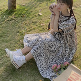 Women Print Puff Sleeve Loose A-line Stylish High Street French Sweet Lovely Holiday Chic Korean Version Student