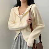 Double-headed Zipper Solid Color Hooded Cardigan-Outfit