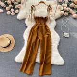 French Style Sexy Women Dress Summer 2022 Elastic Waist Pocket Temperament Elegant Solid Wide Leg Pants