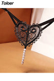 Love Heart Pearl Massuge Lace Thong Low Waist Transparent Sexy Underwear G-String Fashion Women Lingerie Panties Briefs