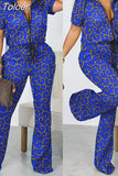 Neck Short Sleeve Top Women Two Piece Suits Lace Up Straight Long Pants Sets Print Tight High Waist Office Lady 2023