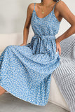 Floral Belted Spaghetti Strap Pleated
