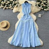 High-End Squeal Lace Splicing Sleeveless Waist Dress Women's Summer Thin Temperament Elegant Long