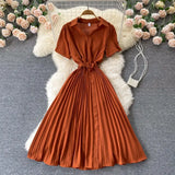 French Dress Women Korean Style Short Sleeve Solid Office Lady Dresses Summer Casual Vacation Beach