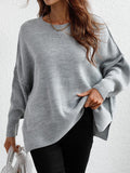 Oversized Sweaters For Women 2022 Autumn Loose O Neck Knit Sweater With Split Pull Knitted Pullover Women Oversize