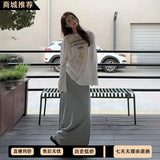 Wind A Set Of Letter-Print White Long-Sleeved T-Shirt Micro-Permeable Gray Light European