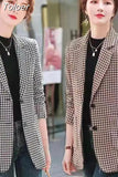 Women Black And White Houndstooth Jacket Blazer Fashion New Elegant Casual Chic Office Long Sleeve Jacket Tops