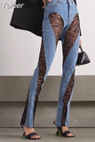 Fashion Women's Jeans High Waist Contrast Color Black Lace Patchwork Slim Denim Pencil Pants Summer 2023 New Tide