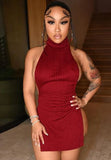 Toloer Winter Sexy High Neck Backless Mini Dress 102-0-Outfit