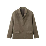 Casual Clip Jacket Brown Solid Color Single-Sleeve-Buckle Suede