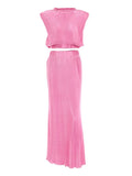 Elegant Summer Suit With Skirt Women Tank Top And Long Skirts 2 Piece Outifts Pleated Skirt Two Peice Set