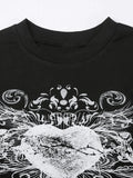 Vintage Heart Print Short Sleeves Tee-Outfit