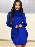 Winter Elegant High Collar Long Sleeve Ruffles Mini