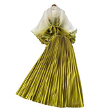 Suit Female Strap To Waist Gradient Color Pressure Folding Shirt High Waist 100 Folded Skirt Two