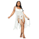 Toloer New Women's Wear Silk Tassel Beach Dress-Outfit