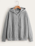 Clothes Hoodies Sweatshirt Solid Drawstring Zip Up Drop Shoulder Hoodie Kawaii Women Oversize Coat Harajuku Streetwear