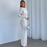 Toloer Women's Wear 2024 New Pure Color Lace Perspective Long Sleeve Long Dress Children Vacation-Outfit