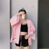 2023 Japanese Kimonos Cat Print Cardigan Harajuku Loose Kimono Pink Blouses feminino Outerwear Shirts Women Coats