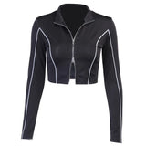 Gothic Tops Women Clothing Sexy Crop Tops Reflective Double Zipper Long Sleeve Black Thin Coat Fashion Jacket Sport
